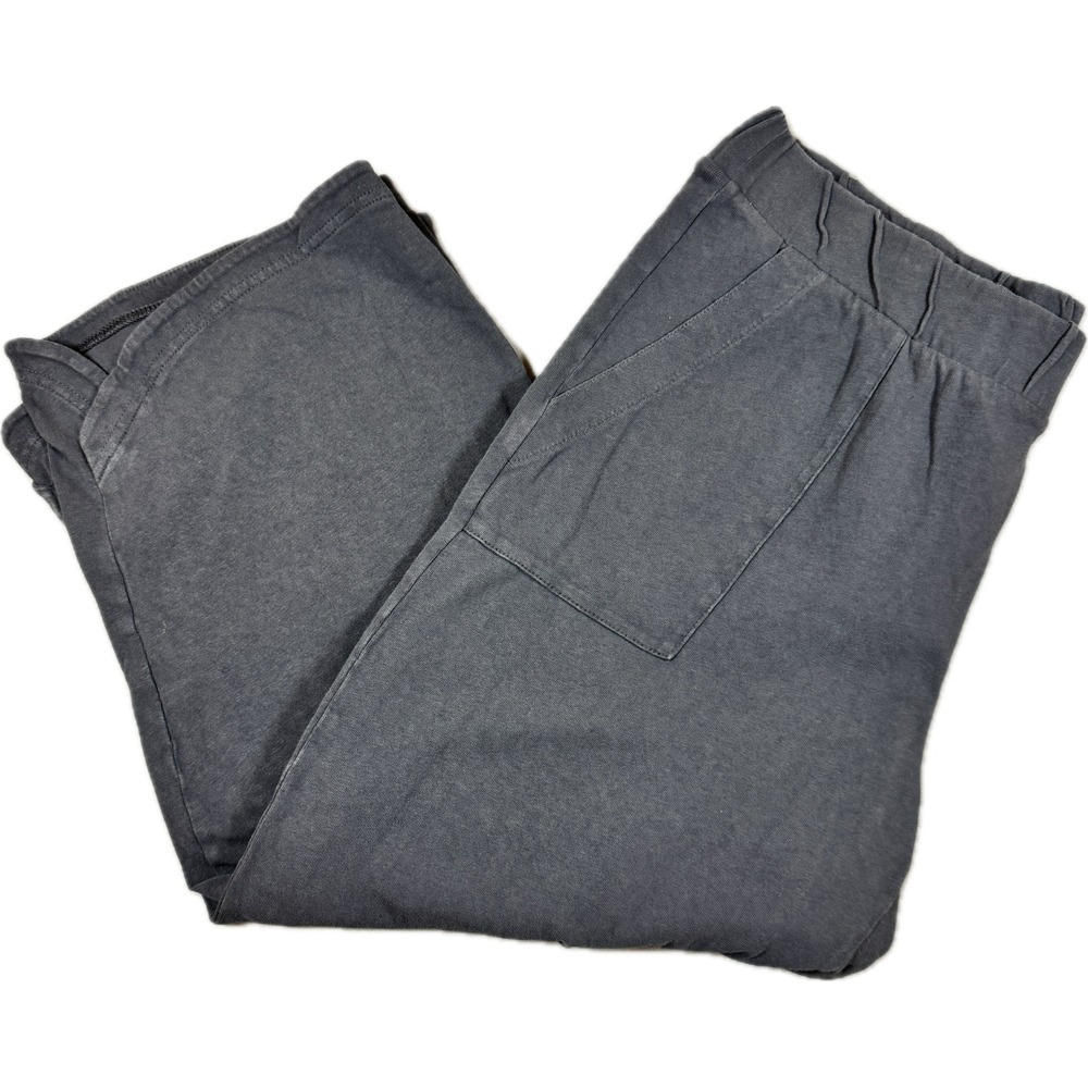 Pure Jill Crop Pants Women Large Gray Cotton Linen Elastic Waist Pockets